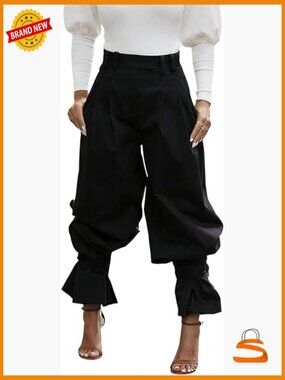 Wide Leg Dress Pants High Waist Ruffle Barrel Slacks Harem Balloon Trousers